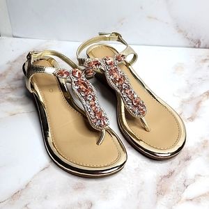 Gold sandals with rhinestones